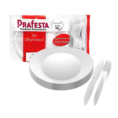 Kit Churrasco Prato Grande Branco 10Un