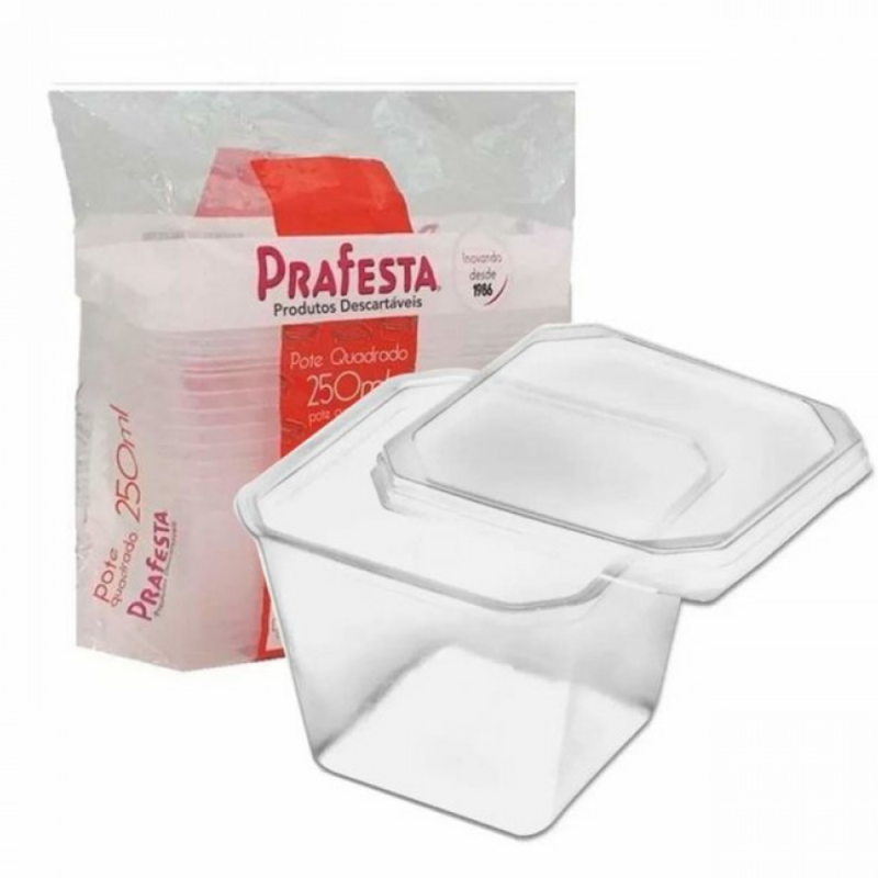 Kit Pote Quadrado 250 Ml Prafesta 20 Un