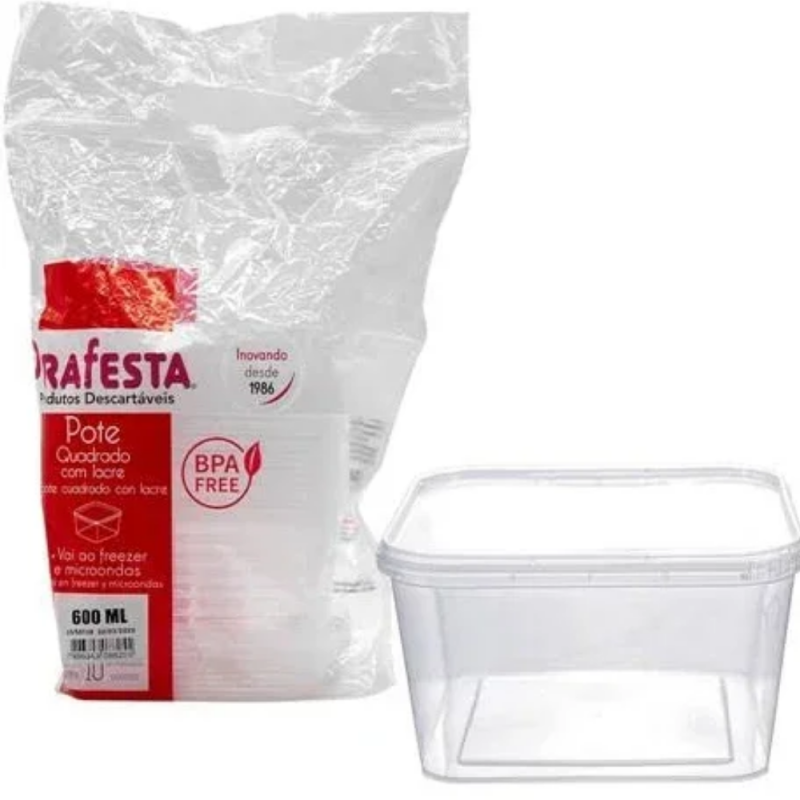 Kit Pote Quadrado C/ Lacre 600 Ml Prafesta 10 un