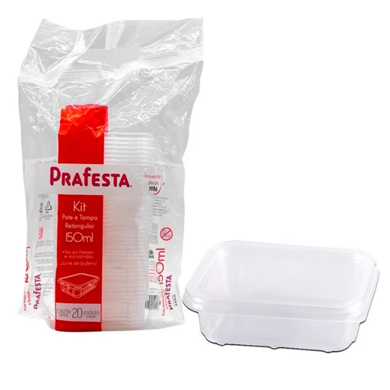 Kit Pote Retangular 150 Ml 20 Un Prafesta