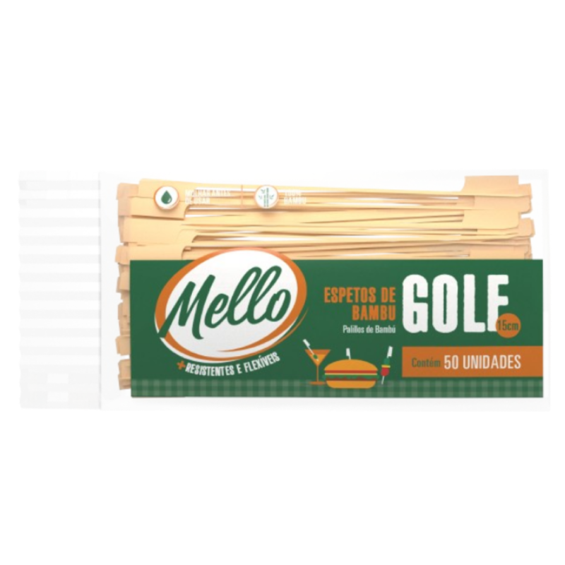 ESPETO BAMBU GOLF 15 CM MELLO C/ 50 UN